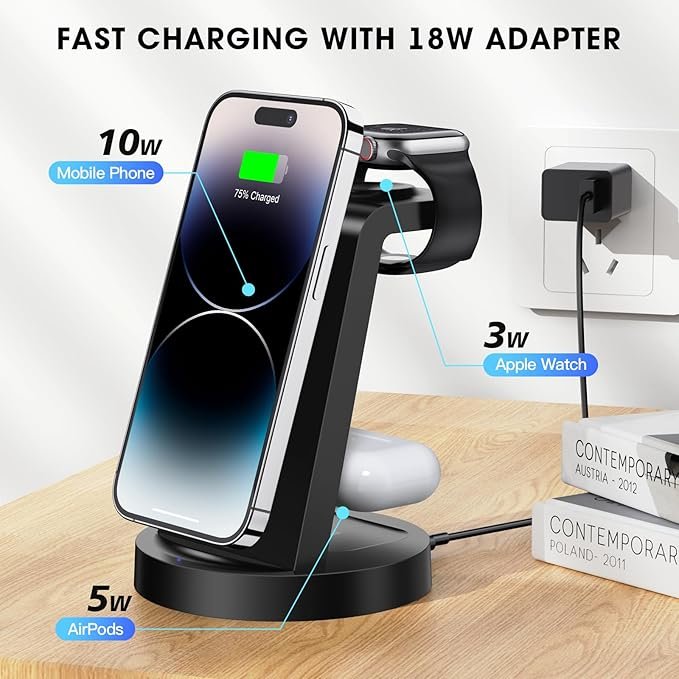 محطة الشحن 3 في 1 الاسلكية The 3-in-1 Charging Station for iPhone is a wireless charger